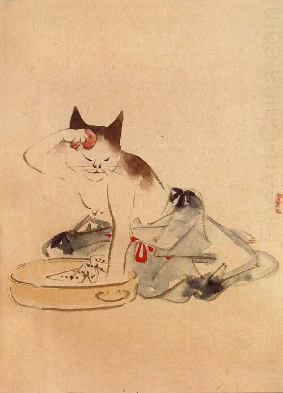 Hiroshige, Ando Cat Bathing oil painting picture